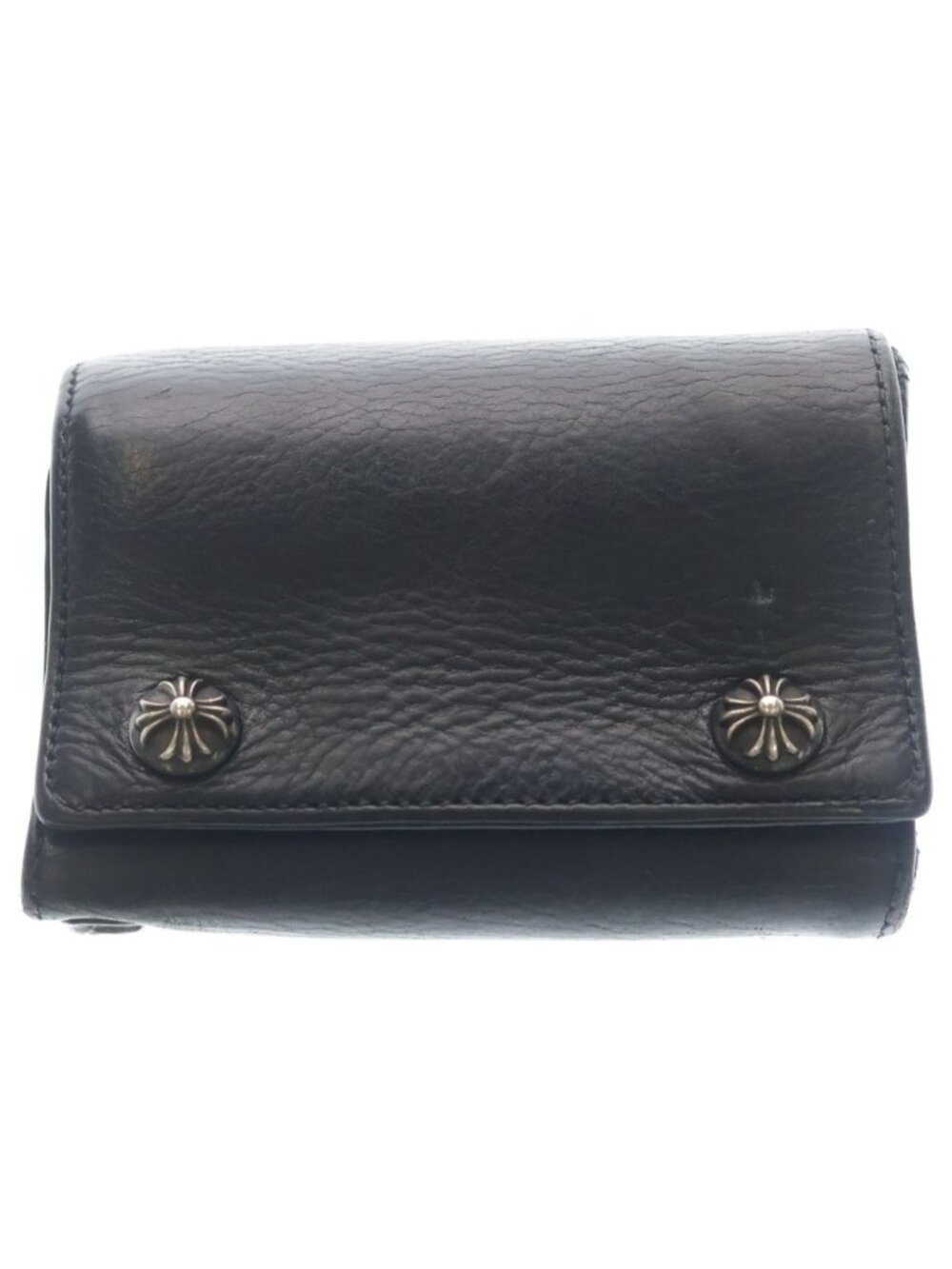 Chrome Hearts 3 Fold Cross Ball Button Leather Wallet Black